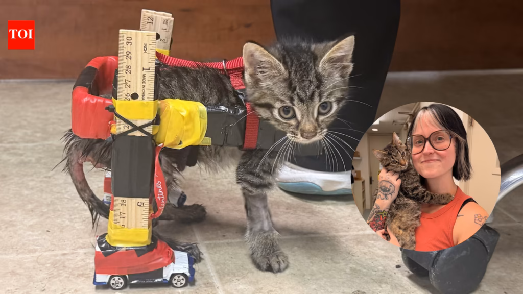 A tiny injured kitten could not fit into a normal wheelchair, so shelter staff built one from Hot Wheels