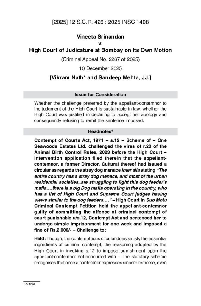 VINEETA SRINANDAN versus HIGH COURT OF JUDICATURE AT BOMBAY ON ITS OWN MOTION (2025INSC1408)